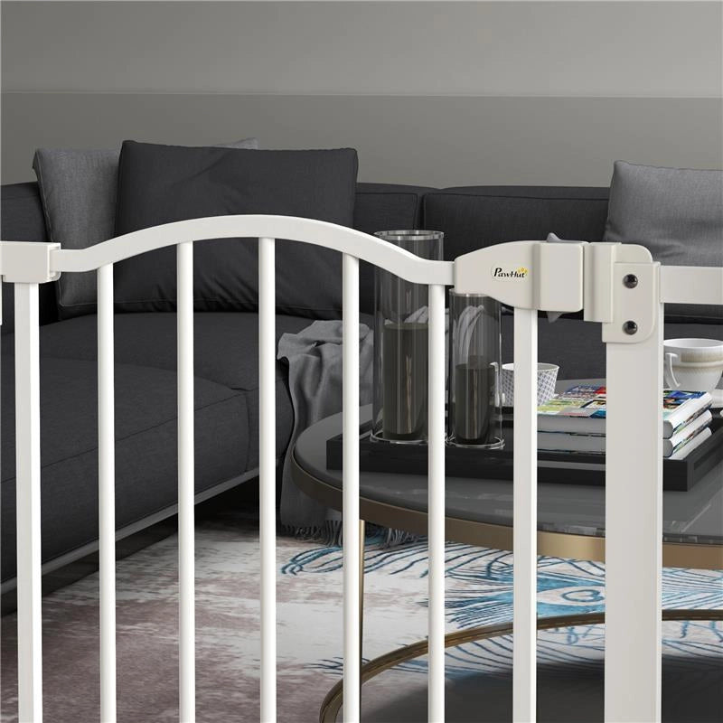 CANCELLETTO PER CANI ESTENSIBILE CON 2 BLOCCHI E CHIUSURA AUTOMATICA IN METALLO E PLASTICA 74-87X78 CM BIANCO