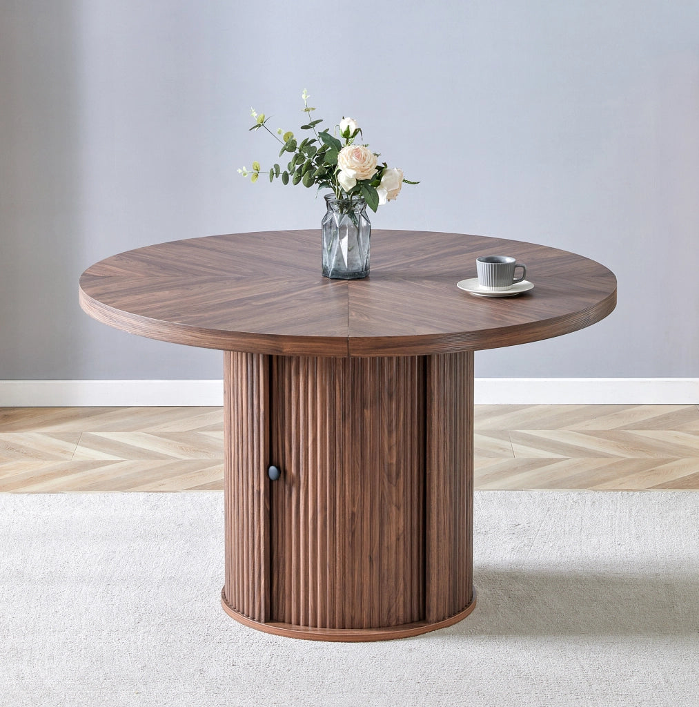Tavolo rotondo 115x115x74 cm con spazio contenitore in MDF; colore noce
