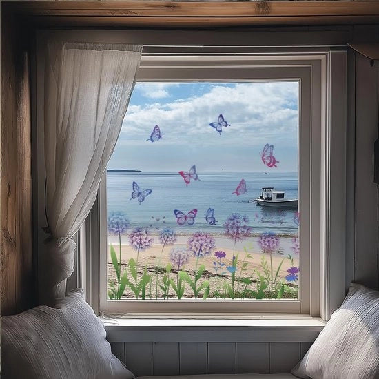 Decorazione per Finestre Decorazione a Doppia Faccia Fiori di Cavallo Farfalle Decorazione per Finestre Riciclabile Adesivi per Finestre Autoadesivi Decorazione Primavera Estate per Vetro Camera da Bambino Bagno