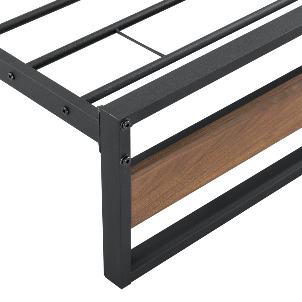Struttura Letto Singolo Villach in Acciaio 90 x 200 cm - Nero/Effetto Noce [en.casa]