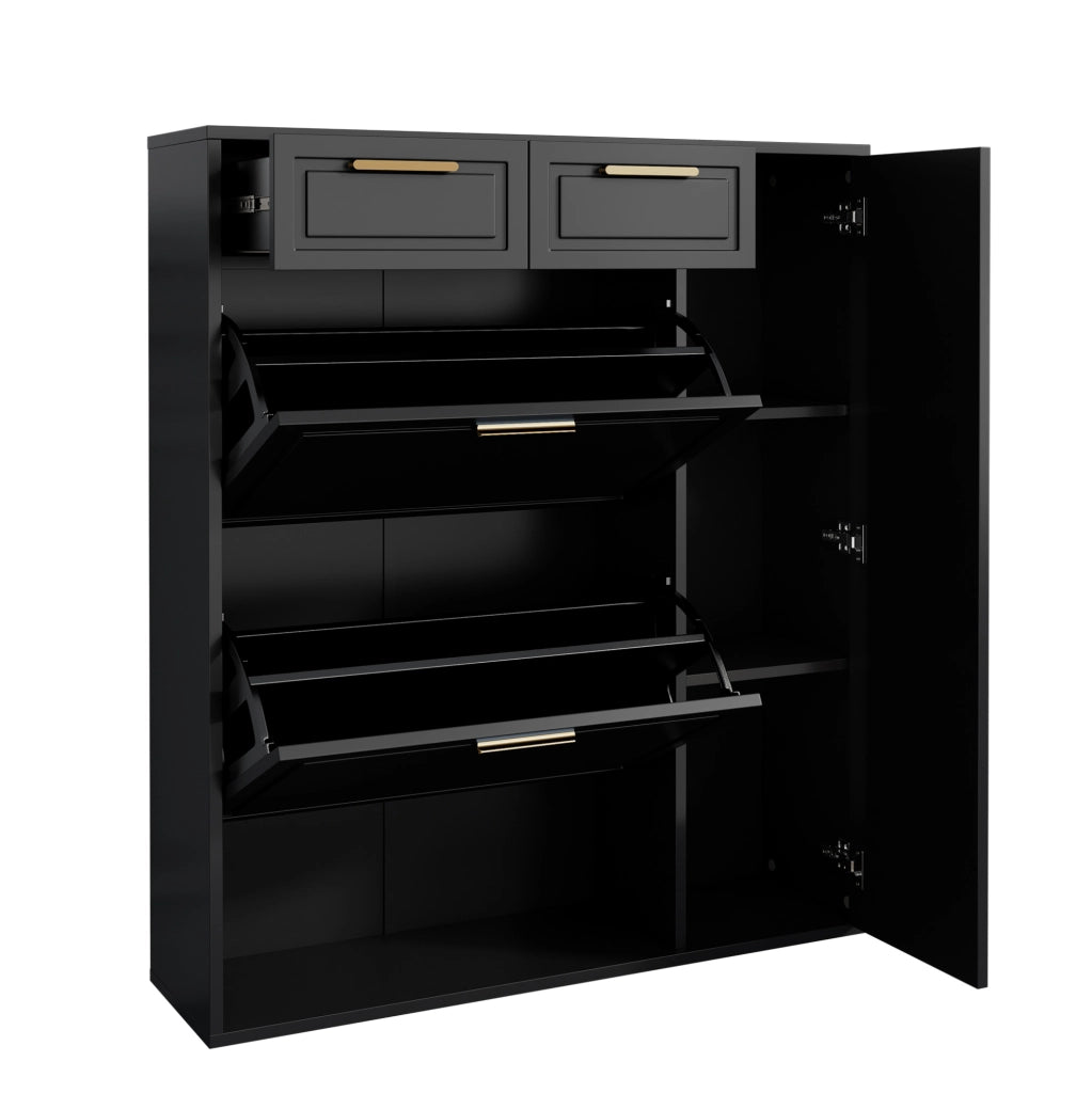 Scarpiera 95x24x107 cm con ripiani regolabili; 2 cassetti; MDF; pannello truciolare; nero