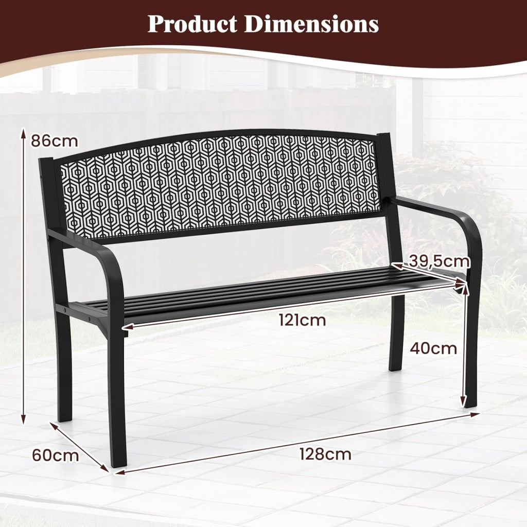 Panca da giardino in metallo a 2 posti, con braccioli comodi e seduta curva, seduta a doghe e schienale elegante, per 2-3 persone, panchina per parco, patio, balcone (nero)