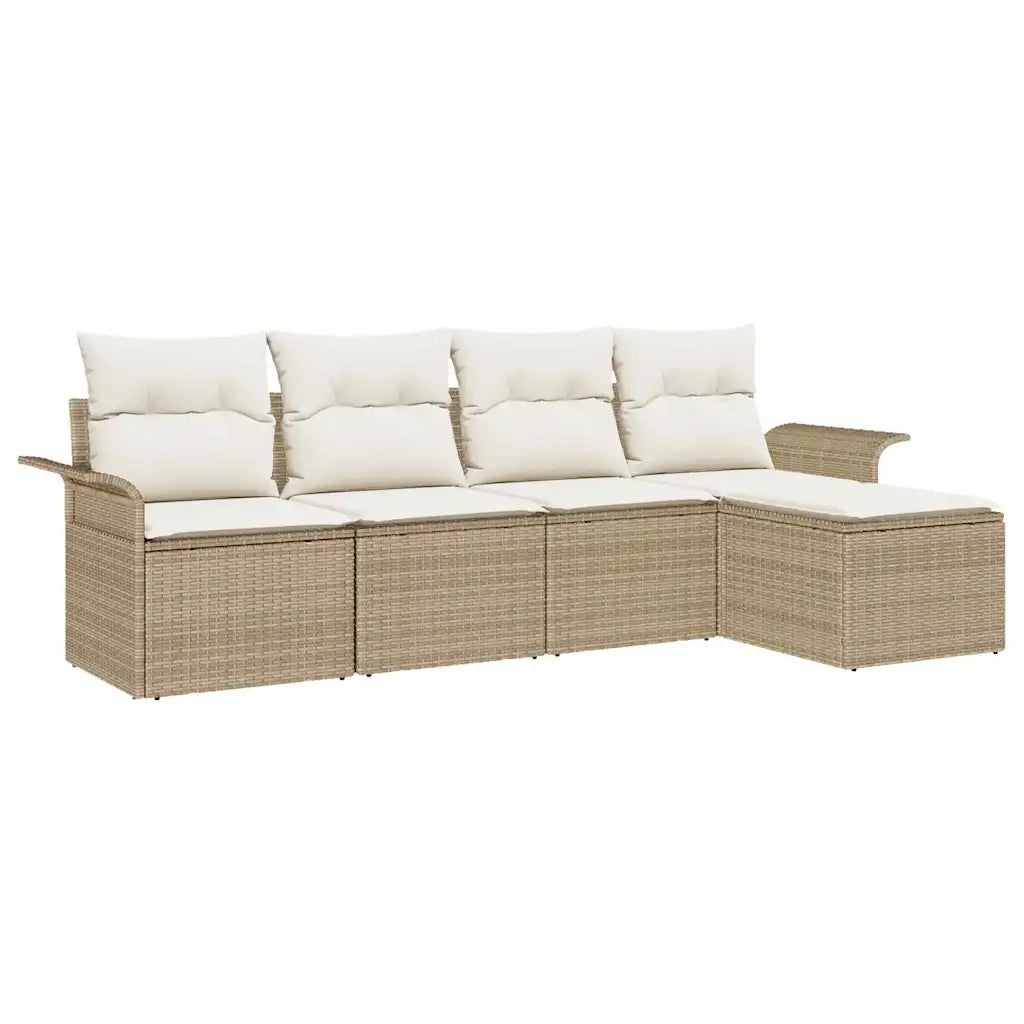 Divano da esterno con cuscino 5 pcs Beige polyrattan