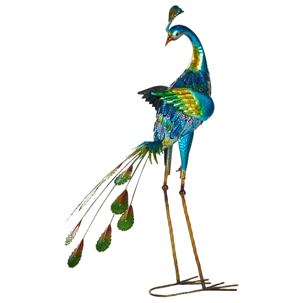 Figurina decorativa in metallo blu 75 cm Pavone Peacock Decorazione per interni esterni Soggiorno