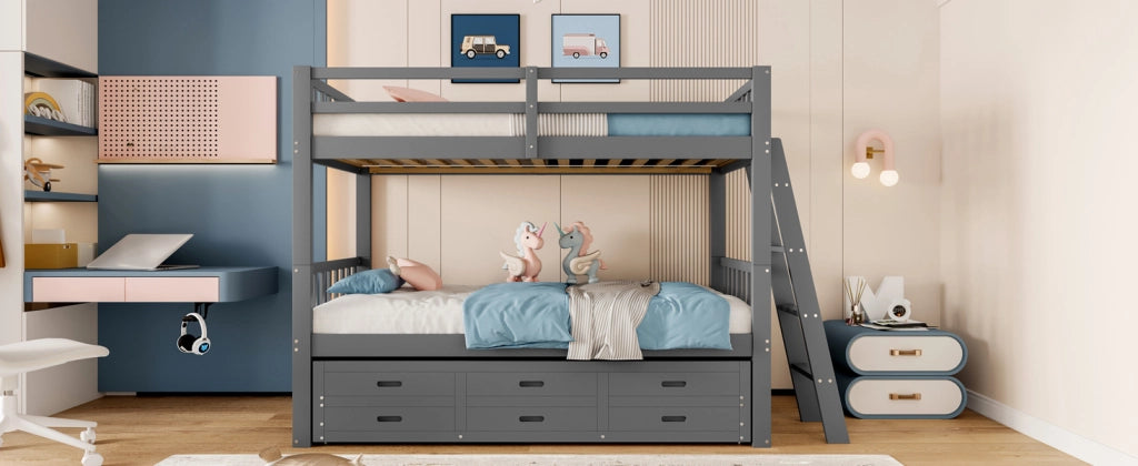 LETTO a castello con letto estraibile e 3 cassetti 90x200 cm Grigio