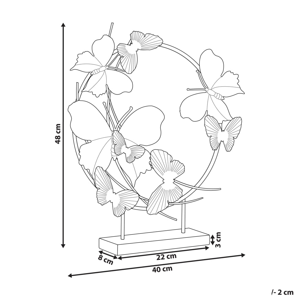 Statuetta decorativa Statua in ferro dorato da 48 cm con farfalle su supporto scultura ornamentale Decor Accessori
