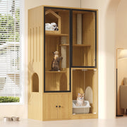 Cuccia per Gatti a 4 Piani con Tiragraffi ¨C MINIMAL ¨C Legno Acero Giallo, 90x50x160 cm
