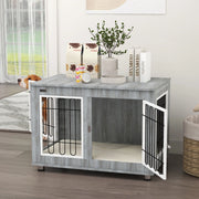 Scaffale per cani con due porte e due chiusure, interno imbottito, struttura in acciaio, grigio 90 × 58 × 65 cm