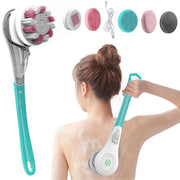 Douchetta elettrica con setole lunghe, setola per il corpo, setola per la schiena con setole lunghe, setola per la schiena, douchetta elettrica con 6 teste di pulizia, douchetta elettrica per la spa, setola esfoliante e massaggiante (blu)