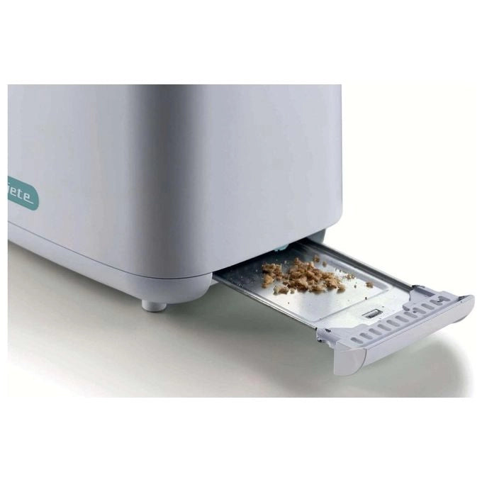 Ariete 157 Tostapane Breakfast, 760W, Capacità 2 fette di pane, Pinze in acciaio inox, 7 livelli di doratura, Pulsante stop, Tocco freddo, White & Aegean Teal