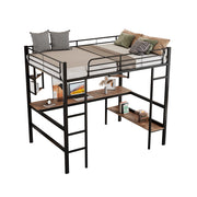 Letto a Soppalco Letto Singolo con Scrivania; 4 Ripiani e Libreria 90×200 cm; senza Materasso; Nero