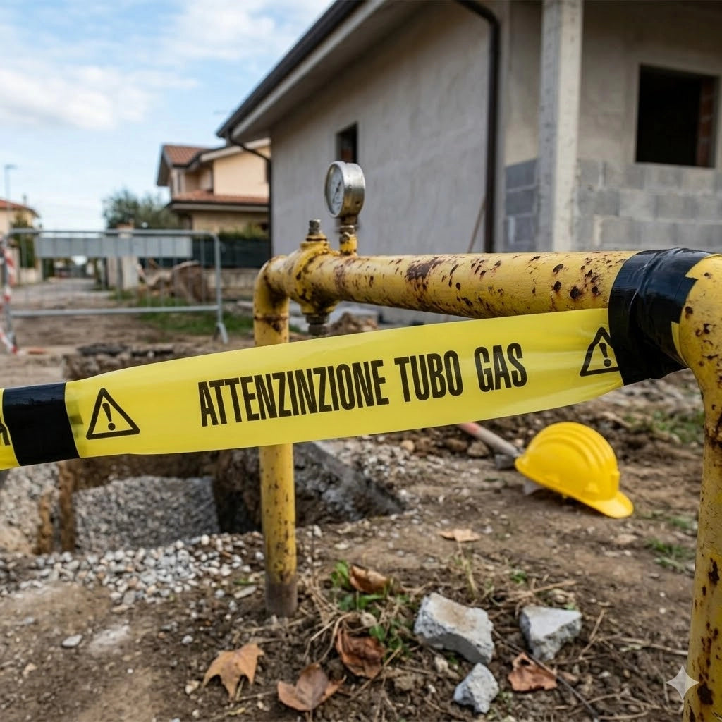 NASTRO SEGNALETICO ATTENZIONE TUBAZIONI GAS cm. 10x200 mtl. col. Giallo