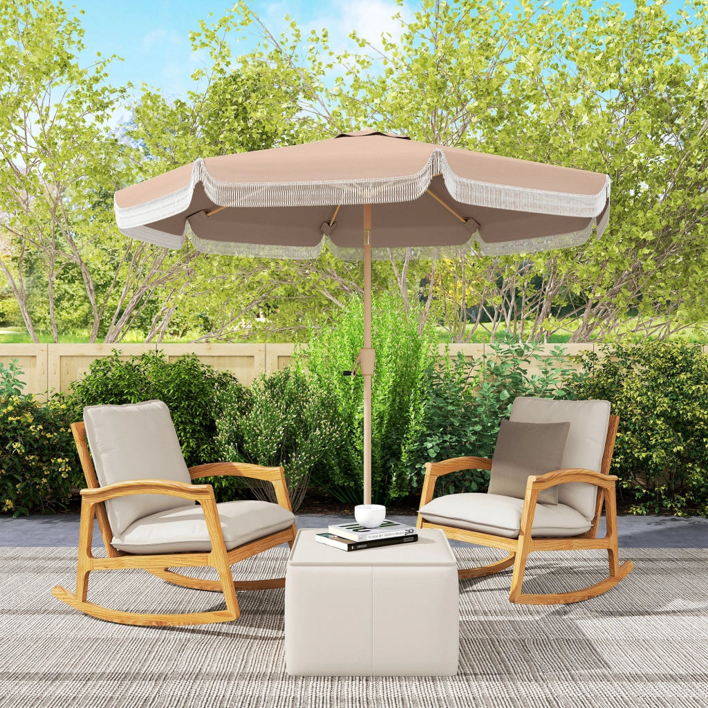 Ombrellone da Giardino con Tenda a Frange e Manovella ¨C zephmum ¨C Beige ?266x238 cm