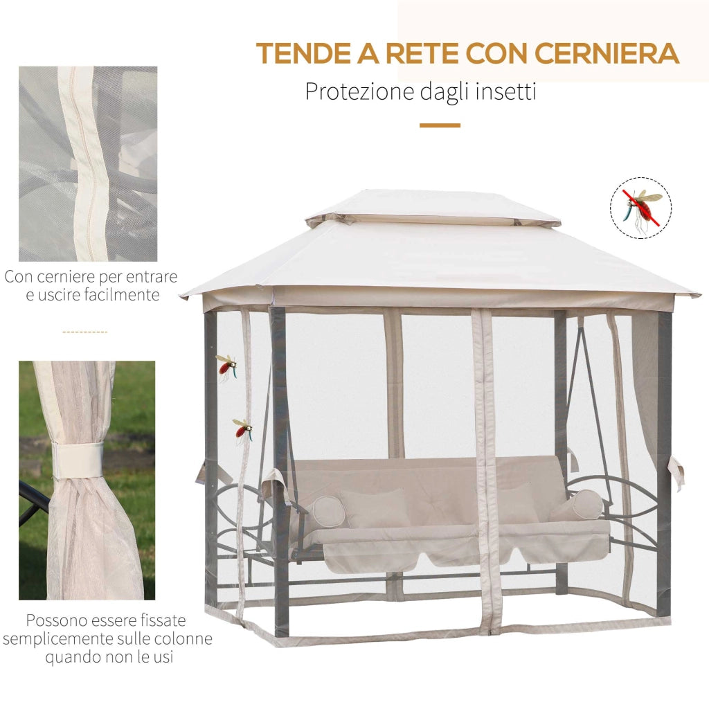 Letto a Baldacchino con Gazebo e Zanzariera ¨C Zephmum ¨C 256x172x248 cm Crema