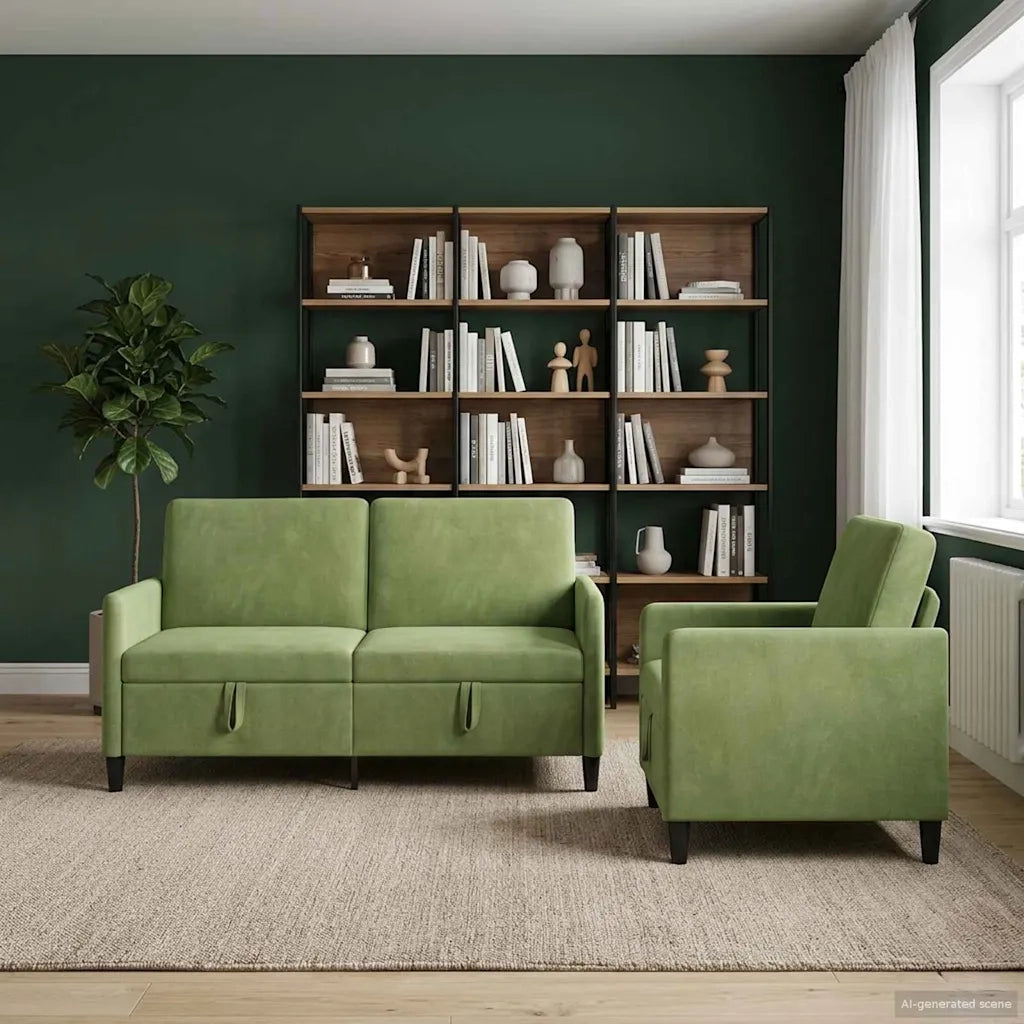 Set di Divani con Storage 2 pz Verde chiaro Poliestere 3429193