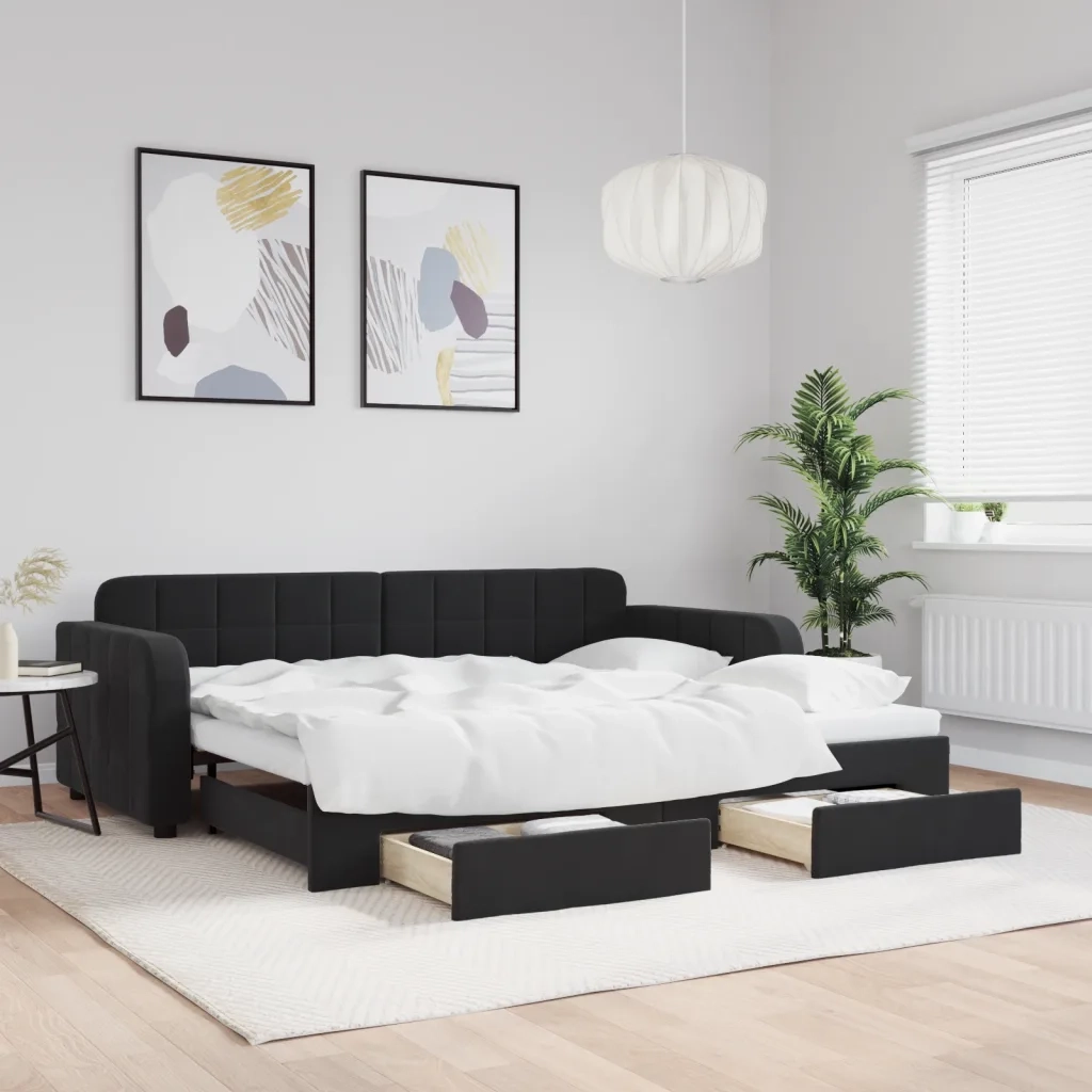 Divano Letto Estraibile con Cassetti-Sofa Letto-Daybed Nero 90x190 cm in Velluto 388716