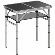 Tavolo Campeggio Pieghevole 60x40x 60 cm Picnic con Ripiano a Rete in Alluminio e MDF Nero