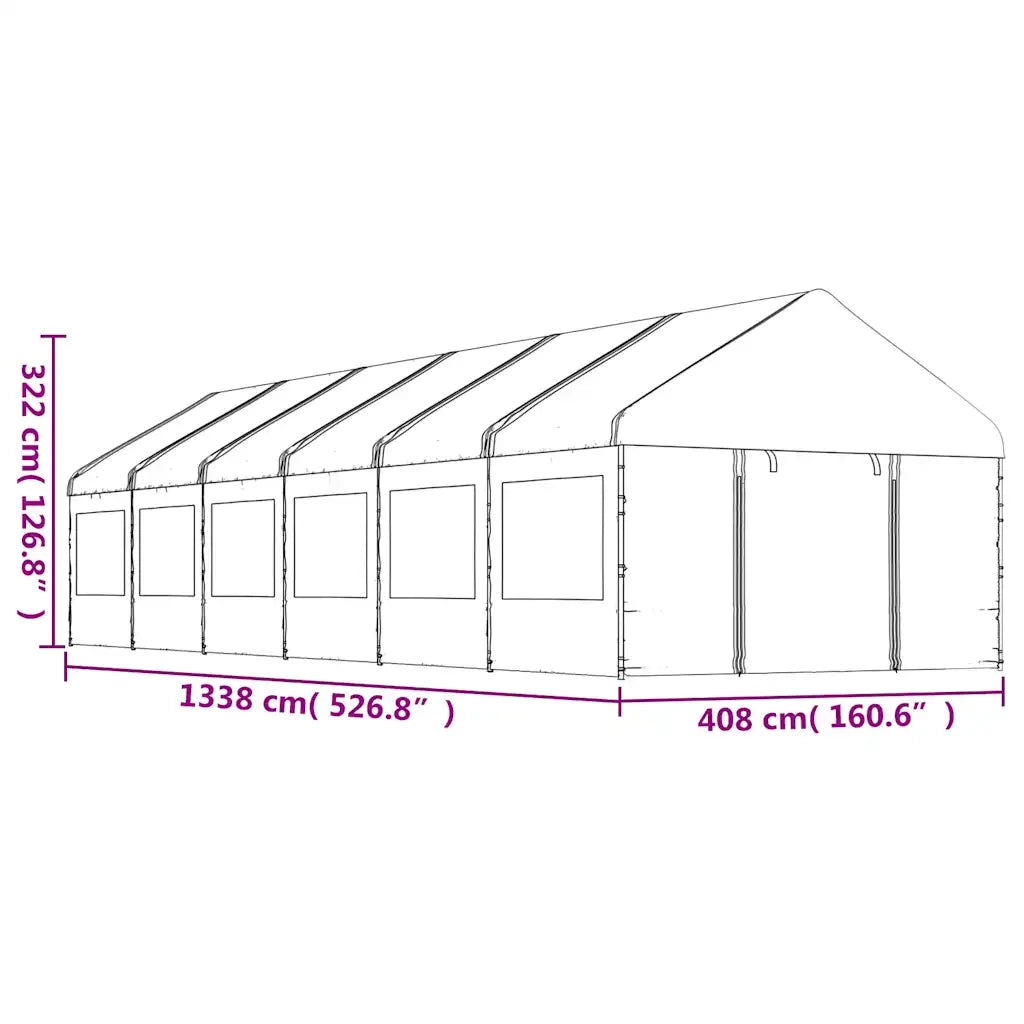 Gazebo con Tetto Bianco 13,38x4,08x3,22 m in Polietilene 3155490