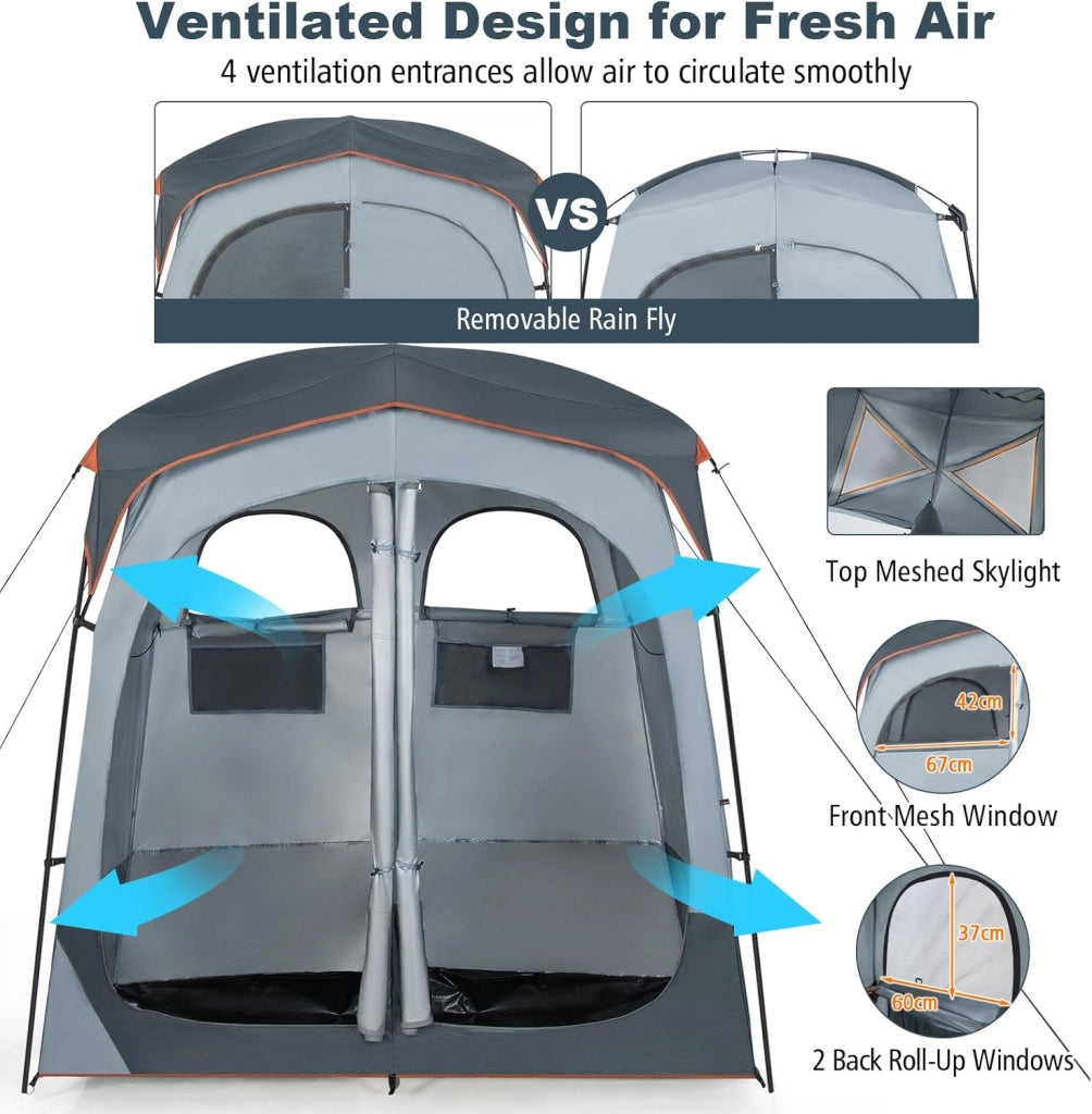Tenda da campeggio per doccia per 2 persone, spogliatoio con sacchetto di trasporto e copertura antipioggia rimovibile, tenda per servizi igienici, spogliatoio per esterni, 210 x 106 x 210