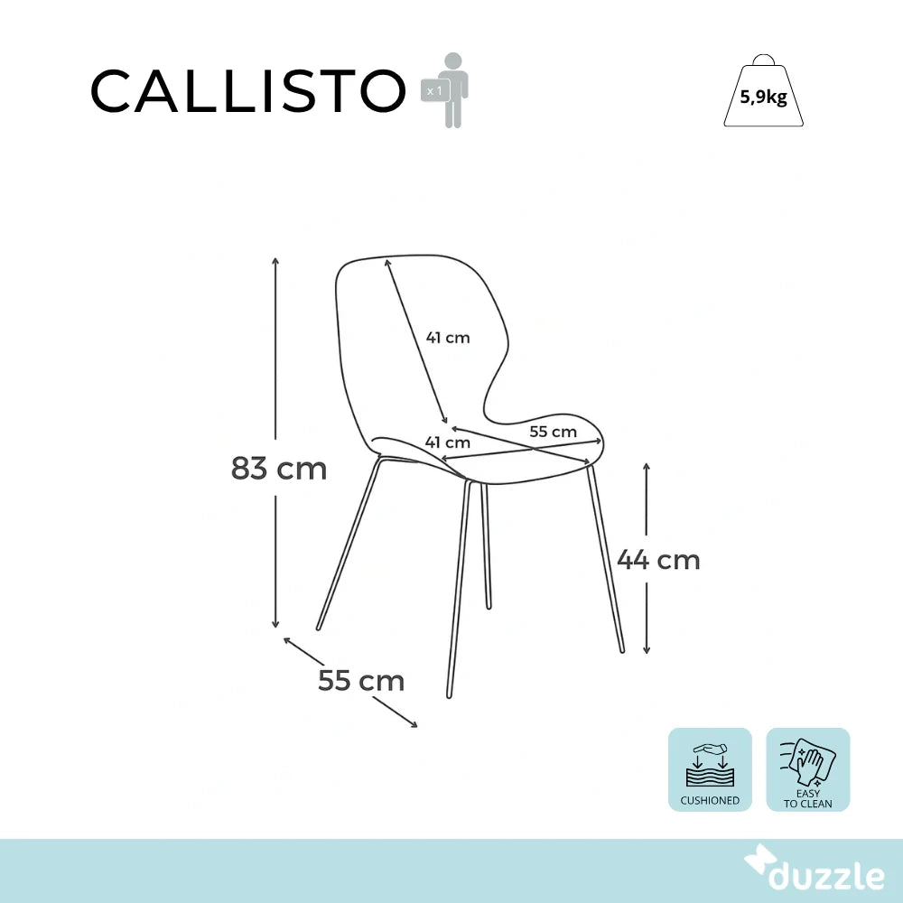 Set di 4 sedie da pranzo imbottite in tessuto soft touch effetto velluto cuoio Callisto con struttura in metallo facili da pulire | Duzzle