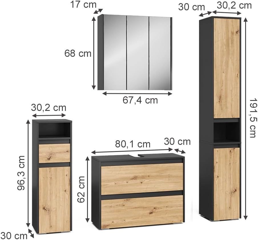 Set di mobili da bagno Majest, Antracite/Artisan, 4 parti