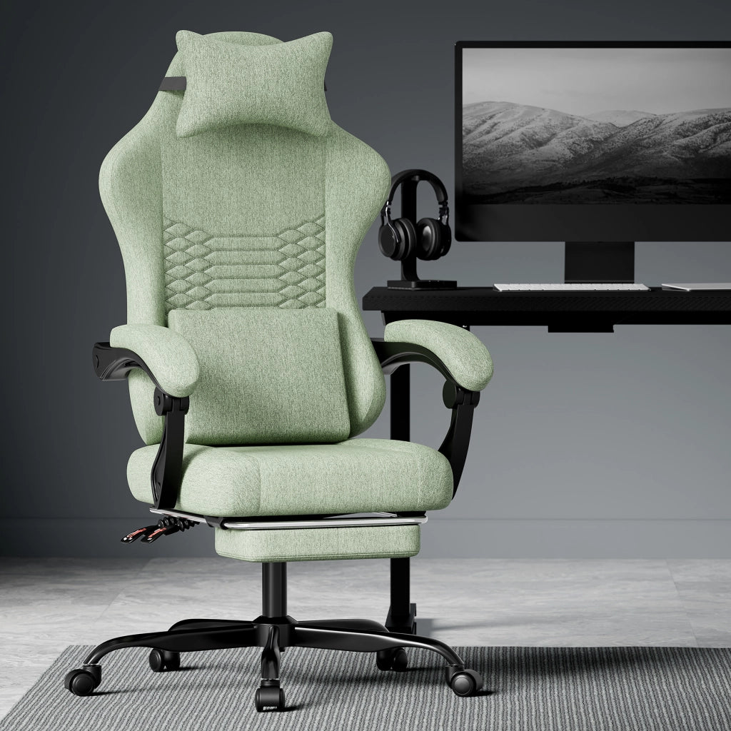 Sedia da gaming ergonomica - Zephmum- Massaggio testa e piedi verde