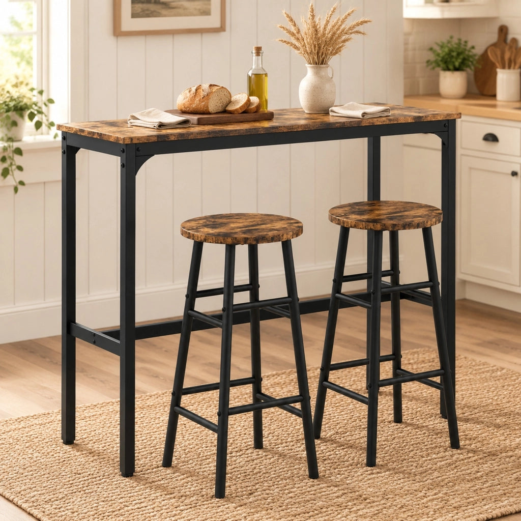 Set tavolo bar con 2 sgabelli in MDF marrone, 105 x 40 x 90 cm