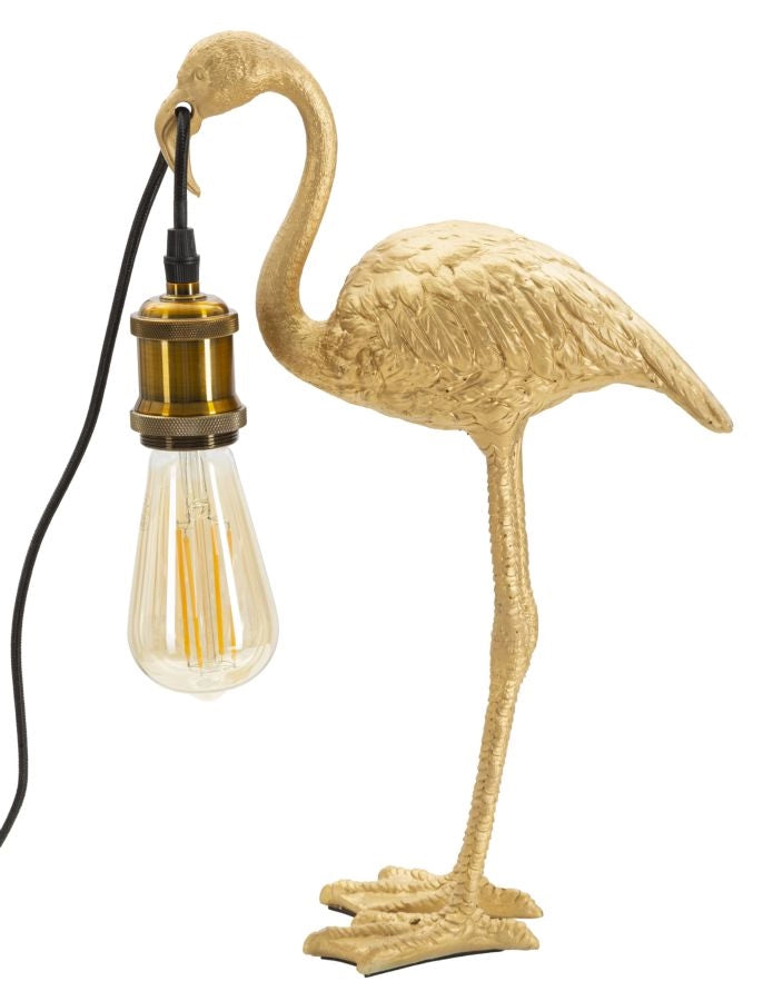 Lampada da tavolo con fenicottero dorato 13x11x39.5cm Flamingo