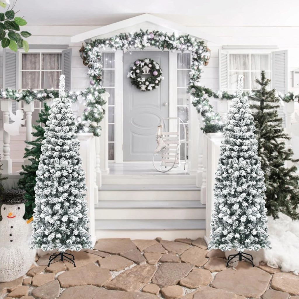 Albero di Natale Innevato 140/180/225 cm, Albero di Natale Artificiale Slim con 242/500/641 Rami Realistici e Folti e Base Pieghevole di Metallo, Apertura a Ombrello (180 cm)