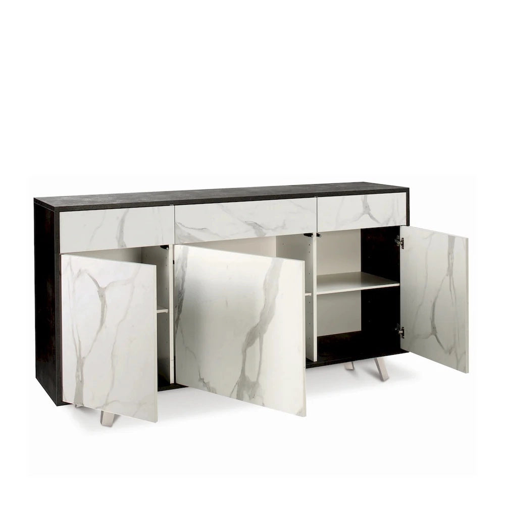 Mobile Soggiorno 3 Ante 3 Cassetti 164x41 h92cm Ossido Bianco Bianco Lucido
