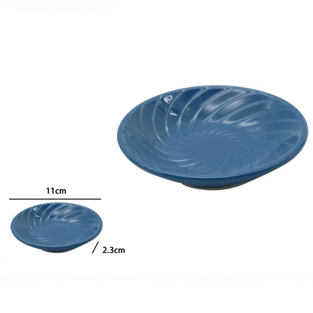 Trade Shop - Piattino Porta Sapone Saponetta In Ceramica Rigata Spirale Blu Tondo Bagno 79956 -