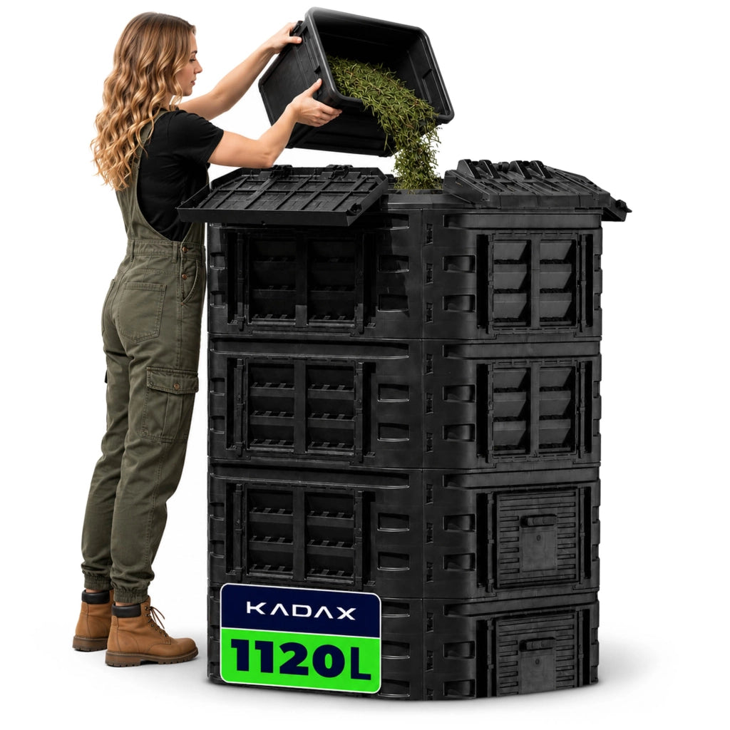 Compostiera modulare da giardino KADAX 1120L resistente al gelo, serbatoio per fertilizzanti, colore nero