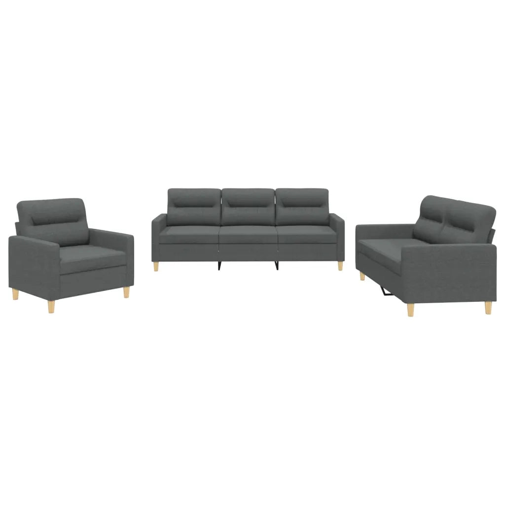 Set di Divani 3 pz con Cuscini Grigio Scuro in Tessuto 3201537