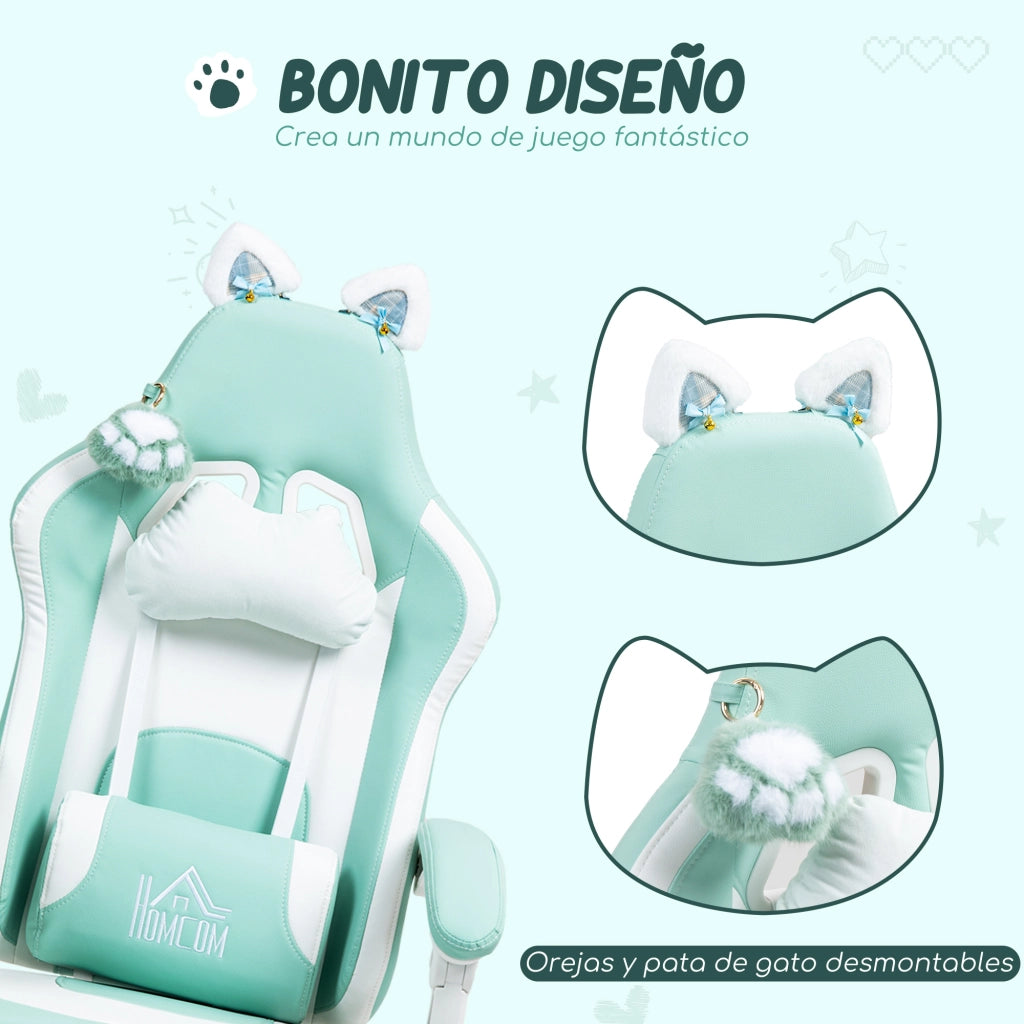 Sedia Gaming Reclinabile con Poggiapiedi Retrattile e Supporto Lombare ¨C zephmum ¨C Verde Menta