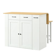 Isola Cucina con Tavolo Estensibile 120×45-75 cm; 2 Sgabelli; Ripiani Regolabili; Cassetti e Prese AC/USB Bianco