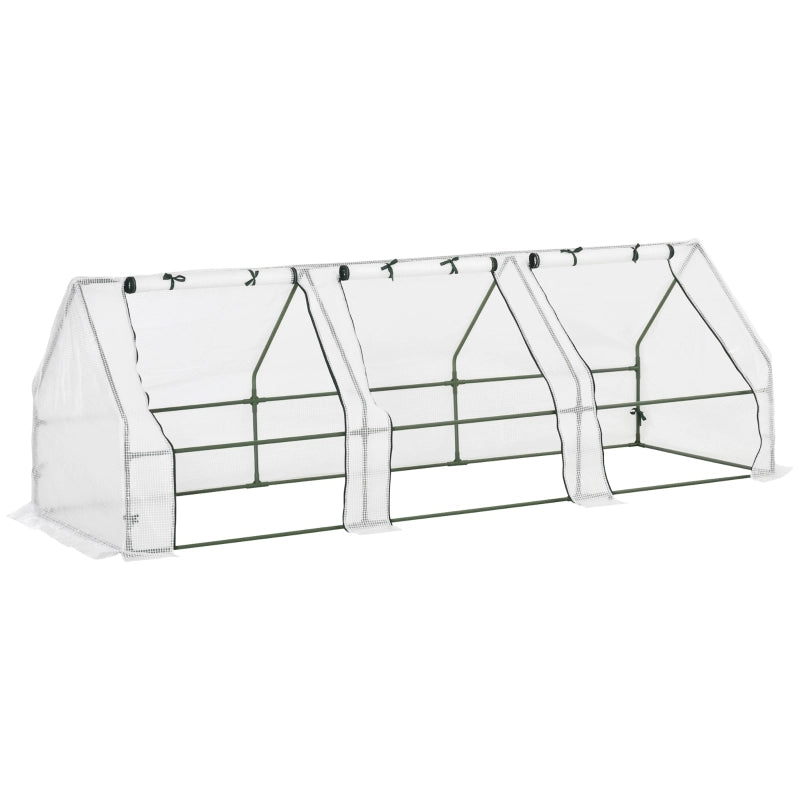 Serra tunnel in PE con 3 finestre avvolgibili, struttura in acciaio, 270x90x90 cm, bianco