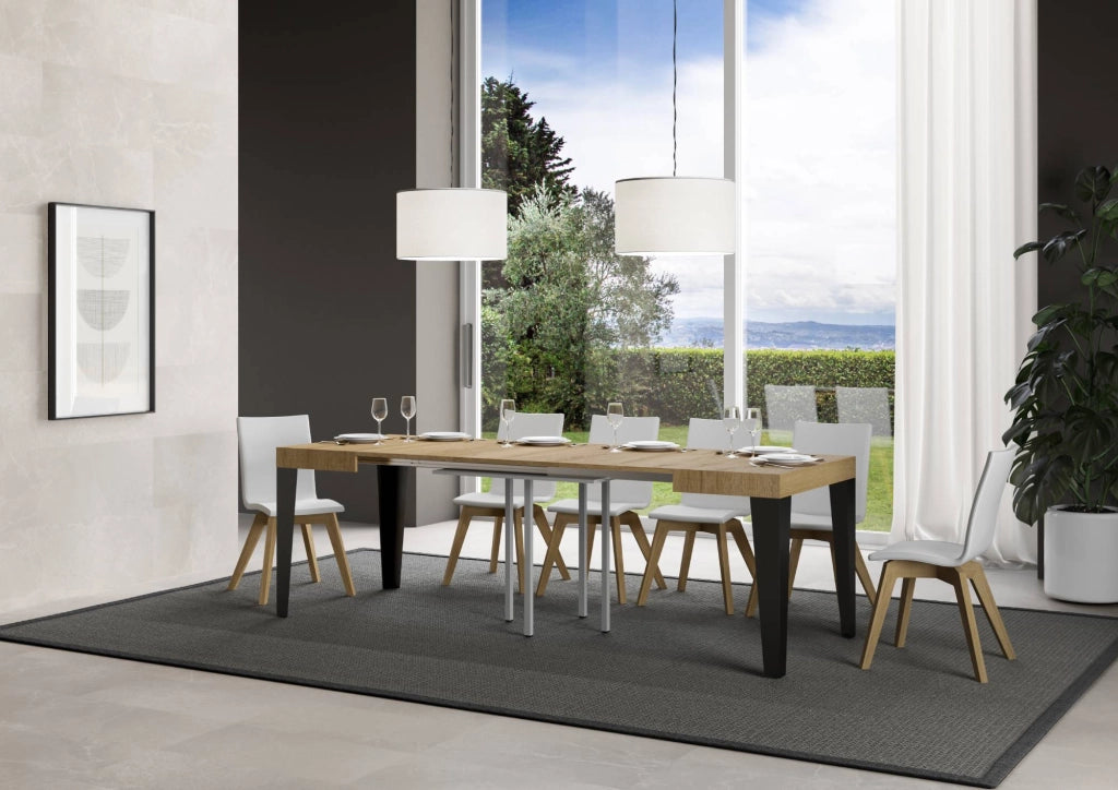 Tavolo allungabile 90x90/246 cm Flaris Quercia Natura telaio Antracite