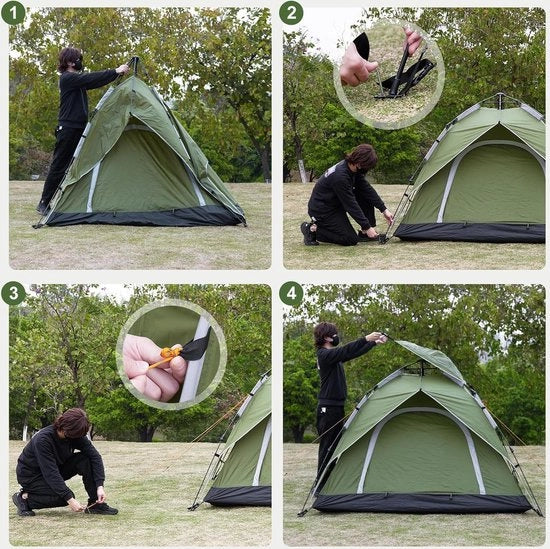Tende da campeggio pop-up 2 in 1 per 2-4 persone, coperture a doppia parete impermeabili e UV protettive per famiglie, escursioni, esterni, festival