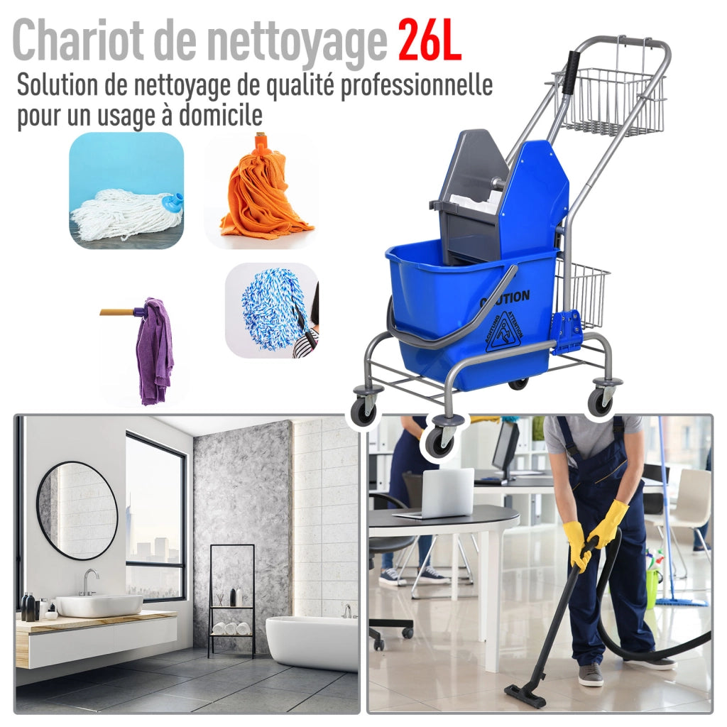 Carrello Pulizie Professionale con Pressa e Secchio 26L ¨C Xylo ¨C Blu 73x45x95cm