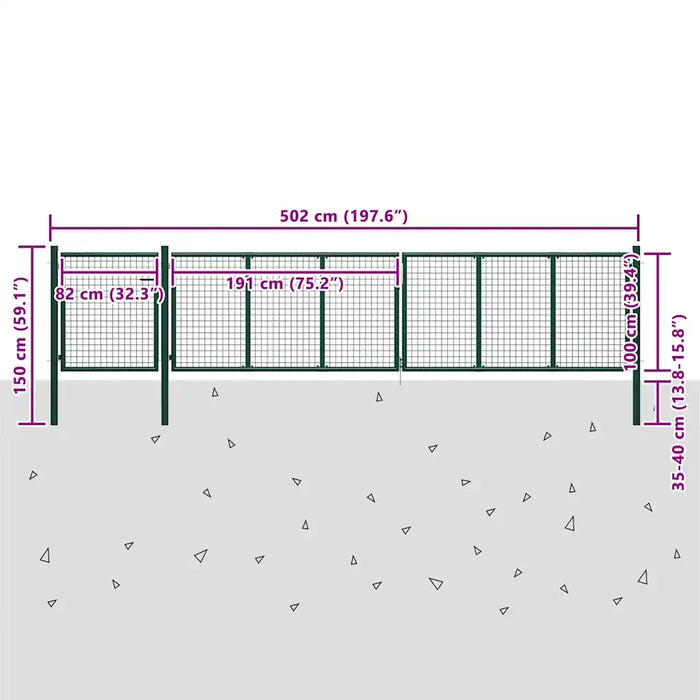 Cancello da Giardino in Acciaio 500x100 cm Verde 144317