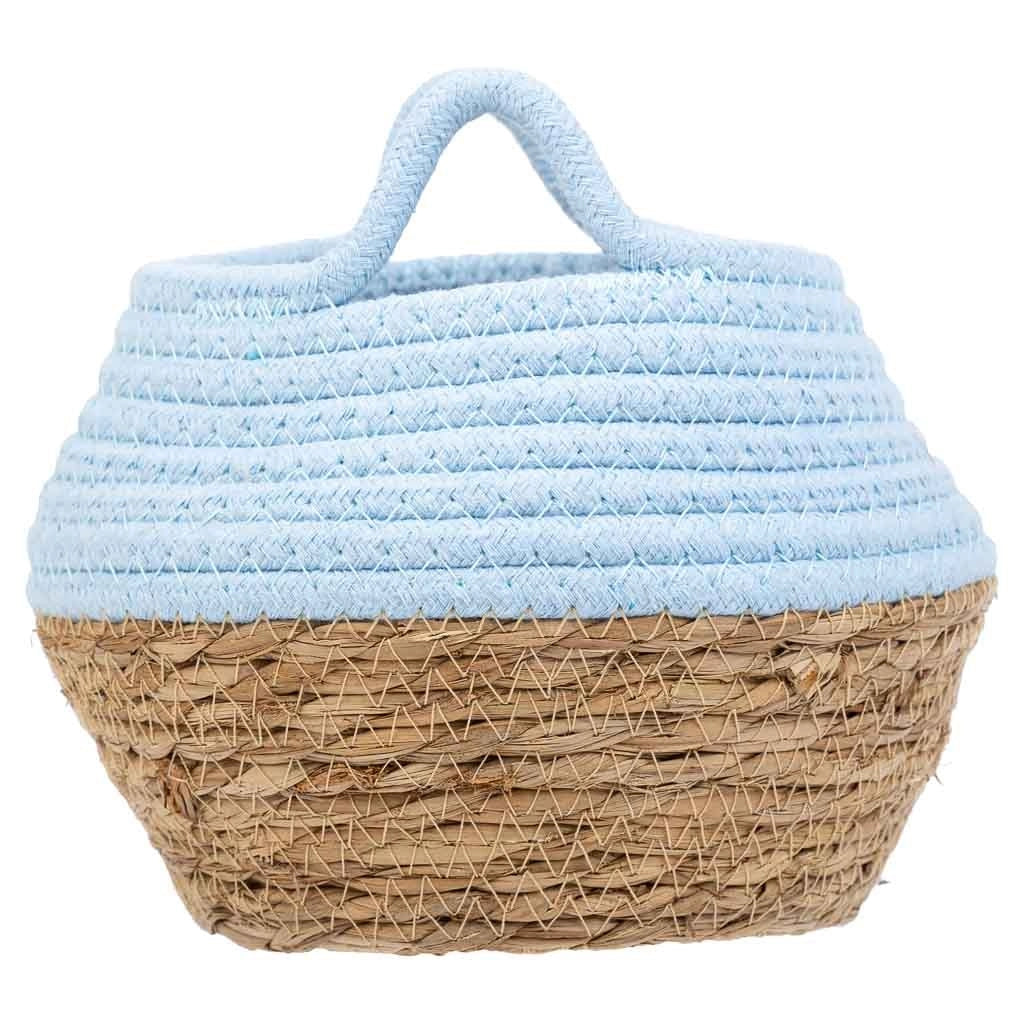 Cesto in fibra naturale e cotone blu d18x13/16,5h