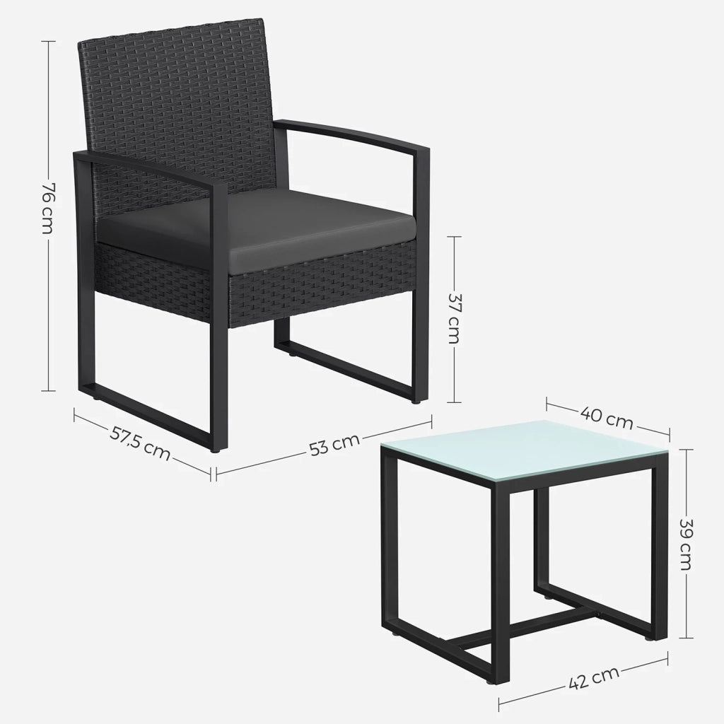 Set di mobili da giardino per esterni 3 pezzi superficie intrecciata per balcone o terrazza montaggio facile 2 divani e 1 tavolo nero 12_0007387