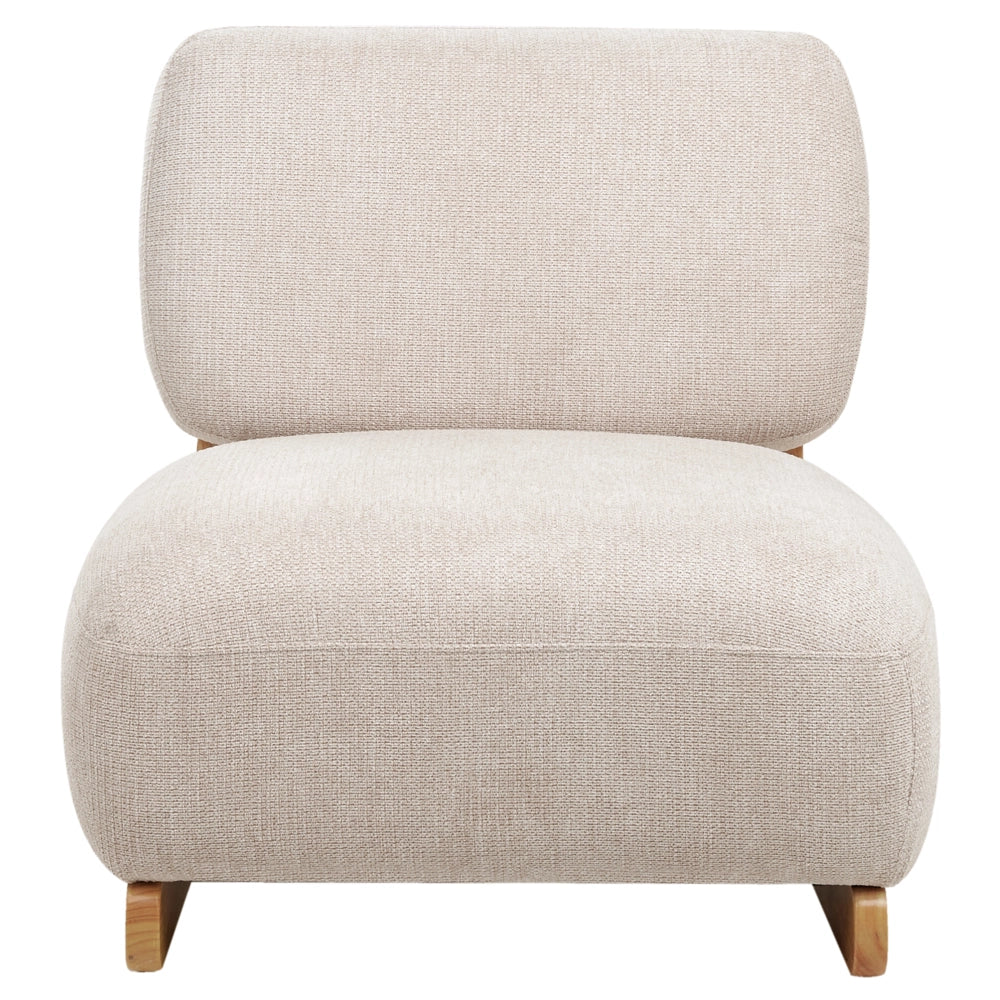 Poltrona Retro Senza Braccioli con Gambe in Legno Massello e Rivestimento in Tessuto Beige Chiaro in Stile Tradizionale per Soggiorno