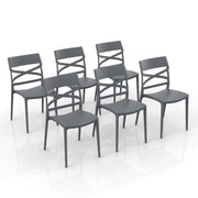 Set 6 sedie in polipropilene FLOW, 100% MADE IN ITALY, impilabile, resistente ai raggi UV, design moderno, ideale per sala da pranzo, cucina, bar, ristoranti o giardino, colore Grigio Metal