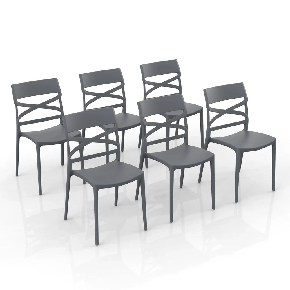 Set 6 sedie in polipropilene FLOW, 100% MADE IN ITALY, impilabile, resistente ai raggi UV, design moderno, ideale per sala da pranzo, cucina, bar, ristoranti o giardino, colore Grigio Metal