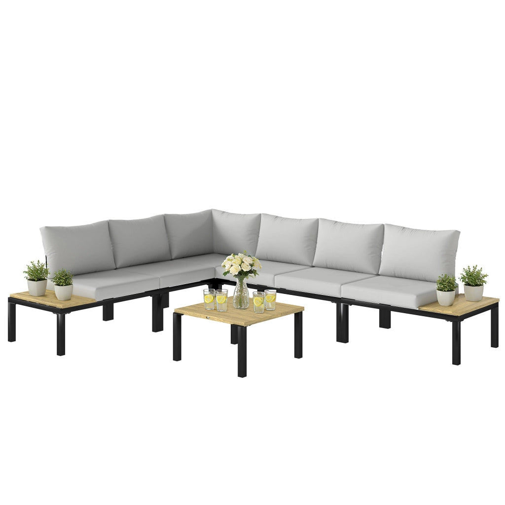 Divano da Esterno Modulare 6 Pezzi con Tavolino e Ripiani Laterali Grigio ¨C Minimal ¨C 6 Pezzi Grigio