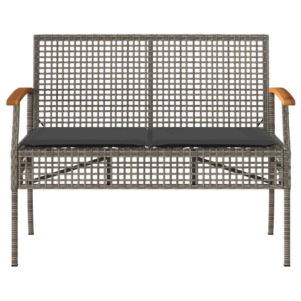Panca da Giardino con Cuscino Grigia Polyrattan e Legno Acacia 366256