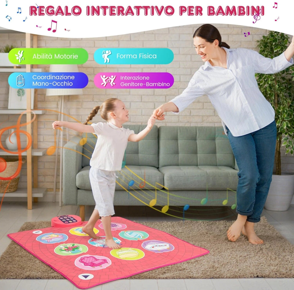 Tappeto da Ballo per Bambini, Gioco con 5 Livelli, 9 Suoni di Tastiera e 9 Canzoni Demo, Display del Punteggio e Volume Regolabile, Regalo Interattivo per Bambini 3+ Anni