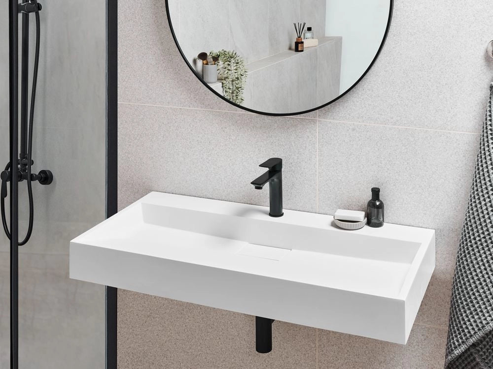 Lavabo bagno classico rettangolare in ceramica finitura lucida 100 x 46 cm Bianco Lavello da bagno rettangolare