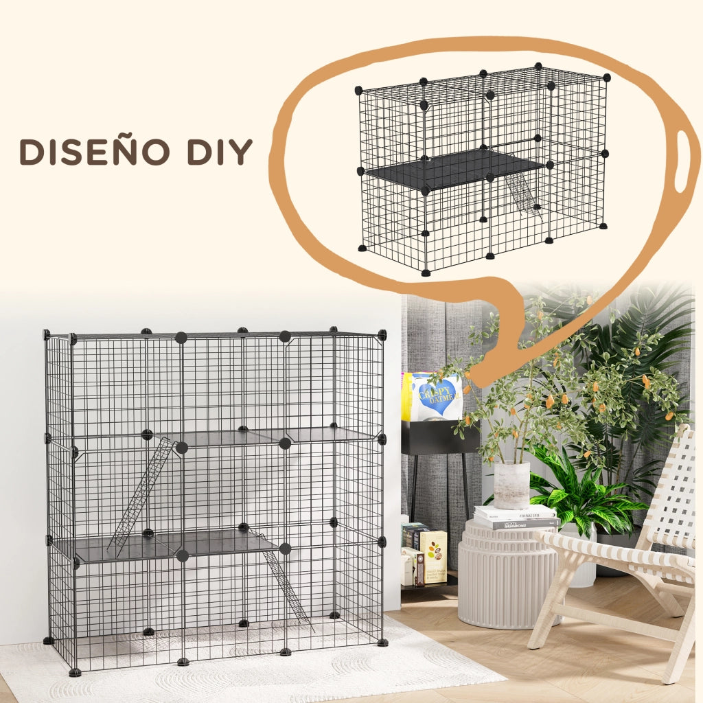 Gabbia per Animali Domestici 31 Pannelli ¨C zephmum ¨C Nero 105x45x105 cm